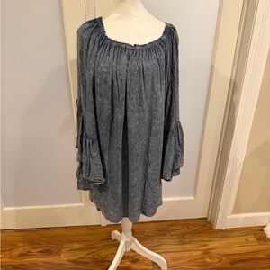 Easel Denim Blue Ruffled Top